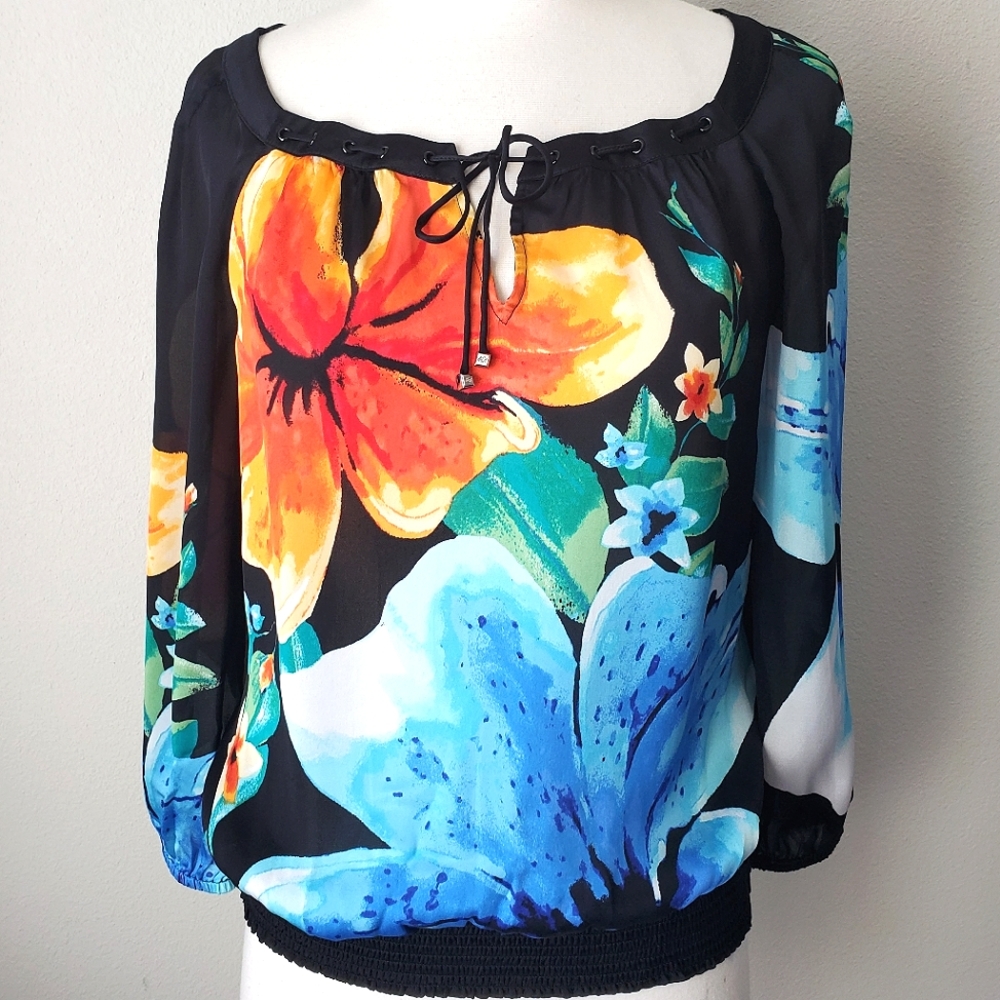 WHBM Silk Floral Peasant Blouse